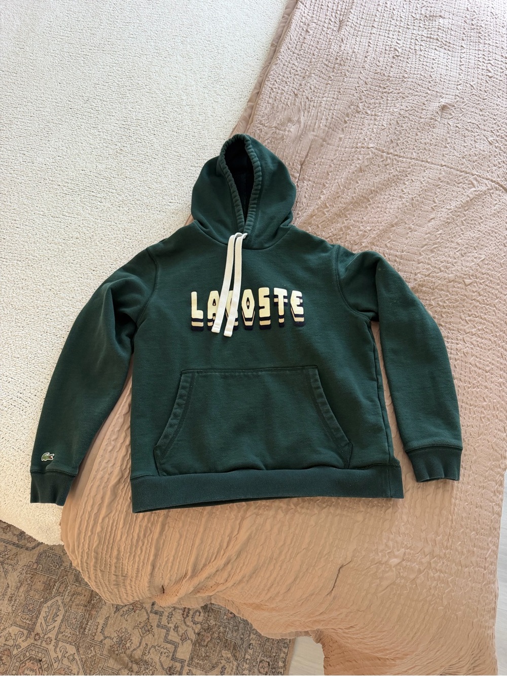 Lacoste Forest Green Pullover Hoodie with Raised Logo